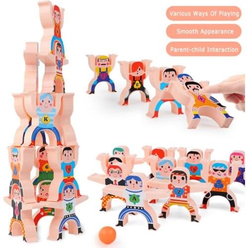 16pcs Wooden Stacking Game High Building Blocks Balancing Blocks Kids Educational Development Toys Cute Jenga Game For Baby Kids