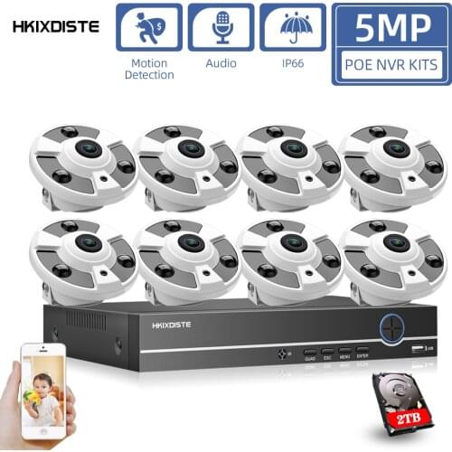 5MP CCTV Fisheye Monitoring Camera System 8CH POE NVR Kit Indoor Home IP Panoramic Dome Surveillance Camera System Set XMEYE POE