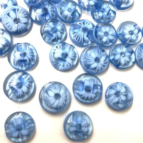 50pc 14mm Blue color flower Plastic Buttons sewing/appliques/craft PT11