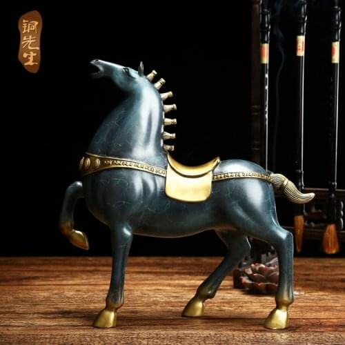 990 # limited edition # 26CM LARGE # HOME office TOP GOOD art WORK # handmade lucky color brass feng shui HORSE statue