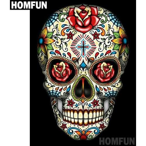HOMFUN Full Square/Round Drill 5D DIY Diamond Painting "Colorful skull" Embroidery Cross Stitch 5D Home Decor Gift A06885