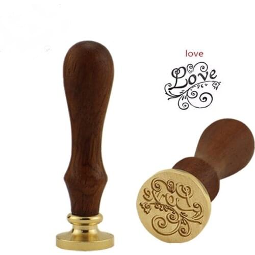 English Blessing Valentines Day Fire Lacquer Seal Rosewood Handle Copper Head Envelope Wax Printing Custom Made