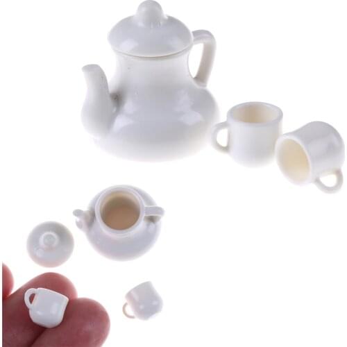 White 1:12 Porcelain Tableware Teapot Coffee Cups Saucer Tray Plate Tea Set Pot Kitchen Decor Dollhouse Miniature