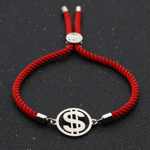 Cute Bear Stainless Steel Dollar Sign Bracelet Red Rope Adjustable Charm Bracelets For Men Women Lucky Jewelry Couples Gifts