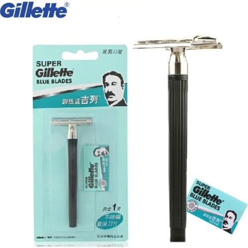 Gillette Super Blue Straight Razor Men Razor Stainless Steel Shaving Razor Blade Authentic Safe Razor Shaving Beard Hair 1 Pack