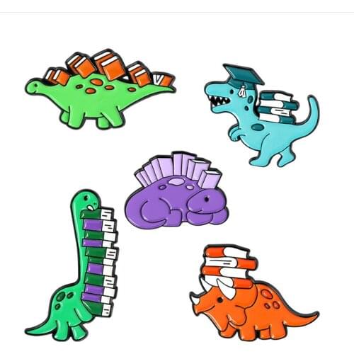 20/Lot Doctor Learning With Books Dinosaur Alloy Metal Brooch Badge Figures Pin For Lapel Action Toy