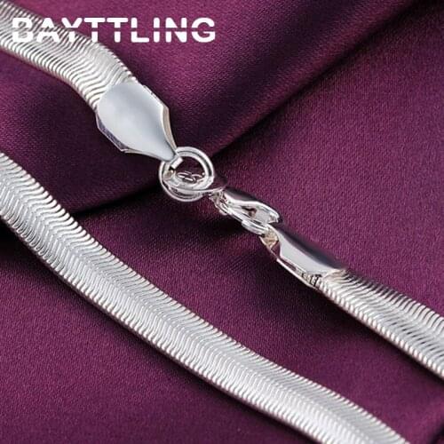 BAYTTLING 925 Sterling Silver 6/16/18/20/22/24 Inch 6MM Soft Flat Snake Chain Necklace For Woman Man Fashion Wedding Jewelry Gif