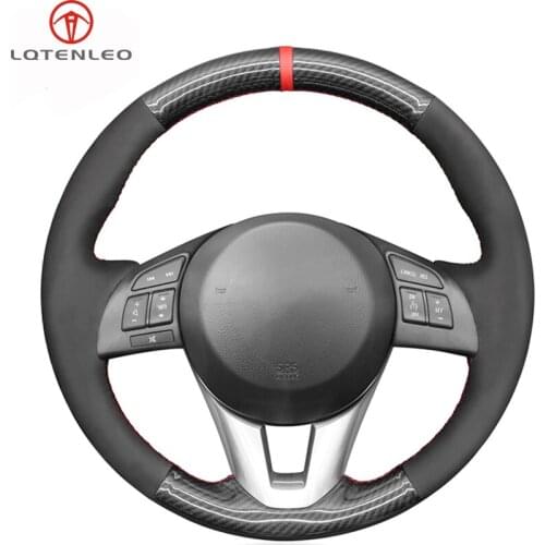 LQTENLEO Black Suede Carbon Fiber Steering Wheel Cover For Mazda 3 Mazda 6 2013-2017 Mazda 2 2015-2017 CX-5 2012-2017 CX-3 CX-4