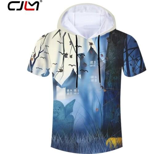 CJLM Autumn New Style Mens Halloween Creative Hooded Tshirt 3D Printed Bat Pumpkin Personality T-shirt Big Size 5XL