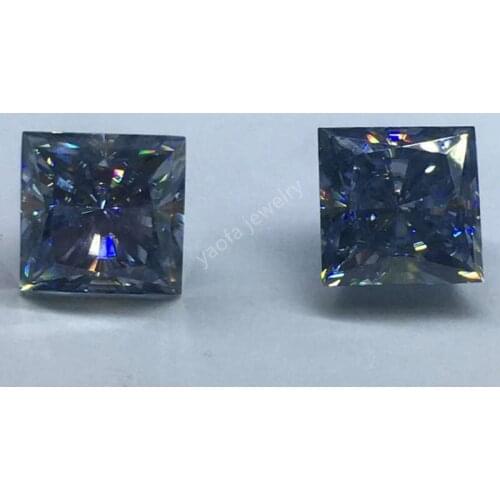 Hot Sale Primary Color Dark Blue Moissanite VVS1 Square Princess Cut Diamond Shape Moissanites Stone For Jewelry Making
