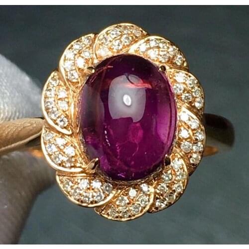 Rubillite Ring Fine Jewelry Pure 18 K Gold Natural Rubi Tourmaline 2.6ct Gemstone Diamond Gift Female Rings for Women Fine Ring