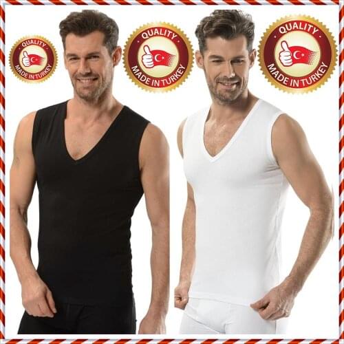 SET OF 3 or 6 TURKISH COTTON Men UNDERWEAR Sleep Clothing SLEEVELESS V NECK Singlet Vest Undervest Tank Top Undershirts Lot