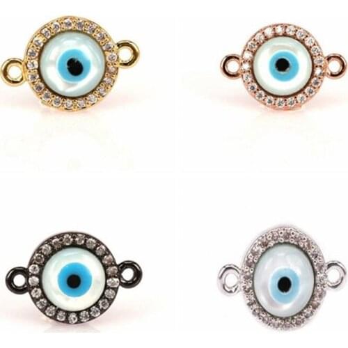 Evil eye Shell Round Beads connector link Micro Pave for DIY Bracelet Making Jewelry Hand Chain Anklet Necklace