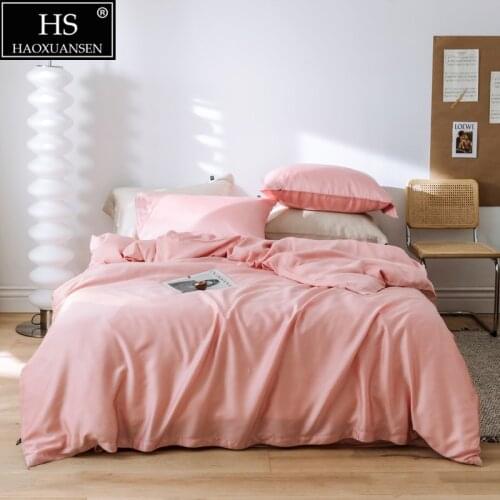 Lotus Pink 4Piece Bedding Sets Tencel Lyocell Soft Breathable Pillowcase Duvet Cover Fitted Sheet Bed Sheet Queen King Size