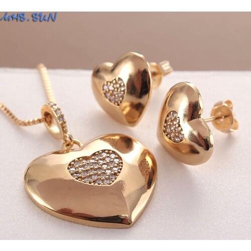 MHS.SUN Luxury Zircon Heart Pendants Necklace Earrings Jewelry Set For Women Vintage AAA CZ Jewelry Girls Fashion Gifts 1Set