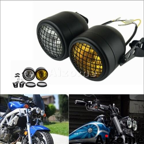 Motorcycle Twin dominator Round Headlight Lamp 28-42mm Bracket Grill Mask Front Light For Harley Cafe Racer Chopper Triumph