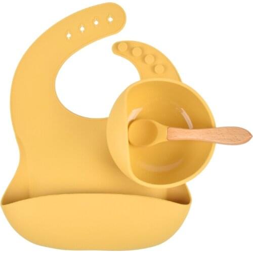 3pcs Baby Feeding Set Food Grade Silicone Non-Silp Suction Tableware Kids BPA-Free Waterproof Bib Bowl Spoon Dishes 97BC