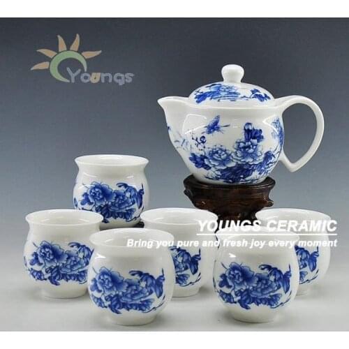 7 pcs set blue and white ceramic tea and coffee sets