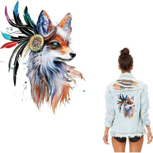 Animal Patches Iron on Clothes Big The Fox Thermo Stickers on Clothes Applique Clothing Application DIY Jacket T-shirt Washable