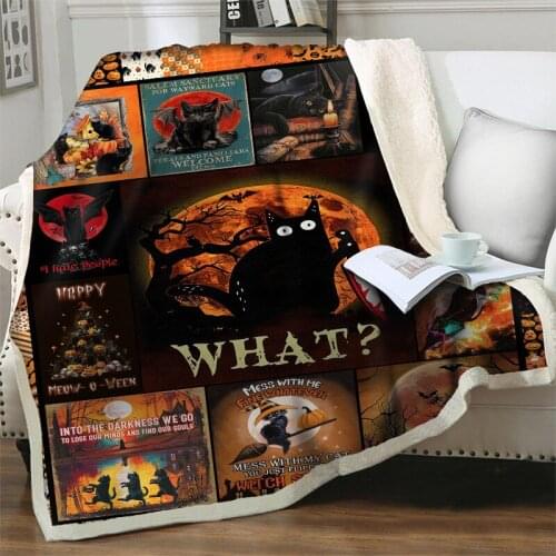 Halloween Night Blanket Black Cat Plush Throw Blanket Bedspread Quilt Sofa sherpa Blankets Cartoon Christmas Gift Fleece Blanket