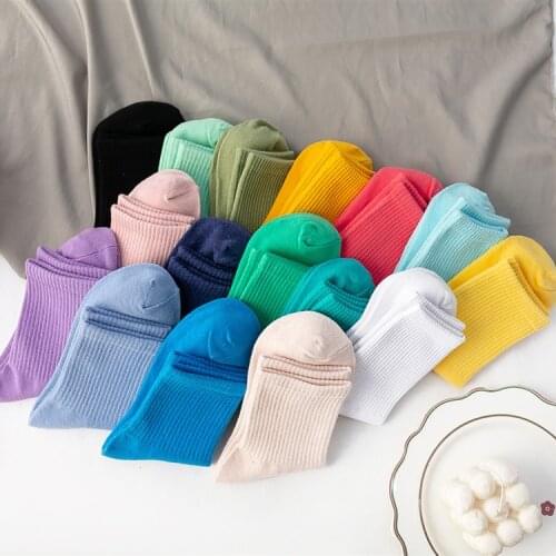 100 Cotton Women Socks Fashion trend solid color womens socks pure cotton woman socks happy Girls socks Short Crew ankle socks