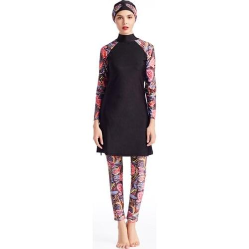 2020 New Women Modest Muslim Swimwear Patchwork Full Cover Short Sleeve Swimsuit Islamic Hijab Islam Burkinis Wear