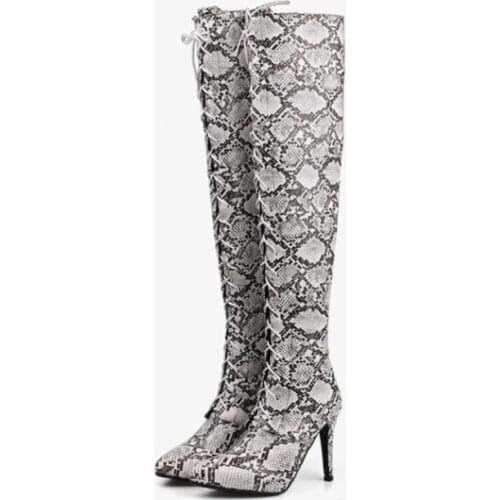 Sexy Ladies Over The Knee High Heels 7CM Lace Up Booties Botas De Mujer Thigh Patent Leather Platfor Women Designer Boots 097