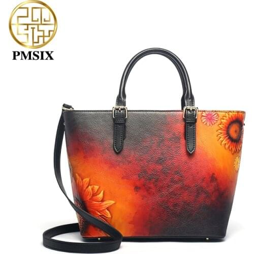 PMSIX HandBags for Women 2020 Genuine Leather Ladies Shoulder Bag Vintage Fashion Female Luxury Handbag Bags Designer New Totes