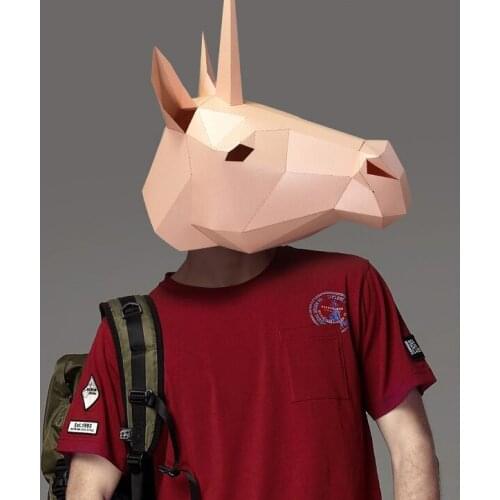 Pre Cut Paper Mask 3D Unicorn Halloween Costume Cosplay DIY Paper Craft Model Mask Christmas