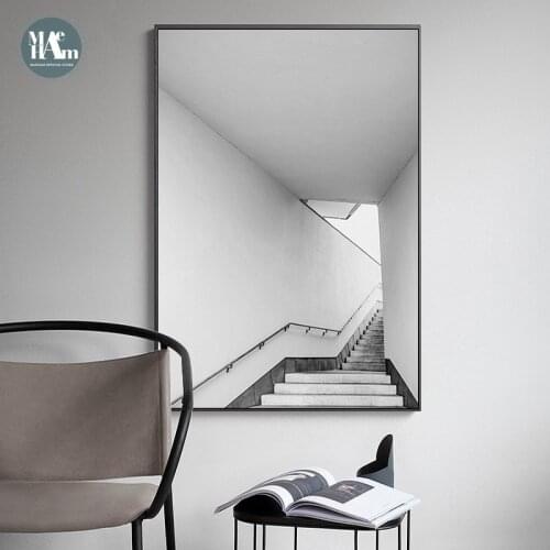 Nordic Black and white building staircase wall art Canvas Painting posters Prints wall Picture for Living Room Morden Home Decor