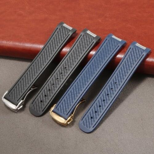 Replace Strap For Omega Seamaster 150 300 Rubber Watch Band 20mm Black Blue Folding Buckle Wristband Mens Bracelet