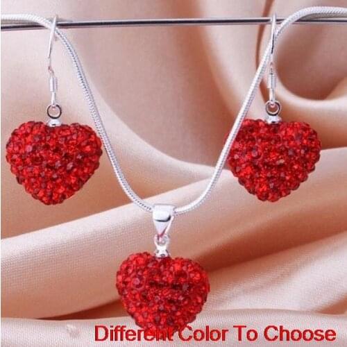 Rhinestone multicolor ab clay heart Silver Plated snake chain Crystal crystal set earrings Necklace For Women men gift lot