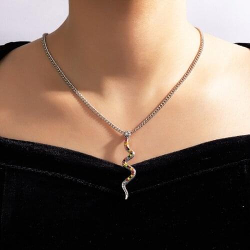 Tocona Luxury Colorful Rhinestone Snake Pendant Neckalce for Women New Trendy Silver Color Chain Choker Jewelry Collar 17636