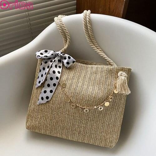 Driga Elegant Women Bowknot Top-handle Shoulder Bags Large Capacity Ladies Travel Beach handbags Tote Girls Straw Underarm Bags