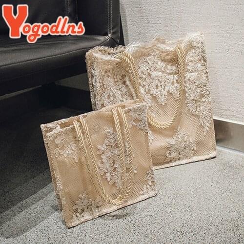 Yogodlns Lace Embroidery Handbag Women Large Capacity Shoulder Bag Elegant Lady Handle Bag 2021 Trend Beach Bag Shopping Wallet