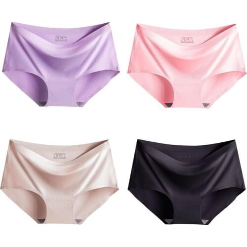 Womens 4in1 Ice Silk Seamless Underwear Mid Waist Full Coverage Invisible Panties Lingerie