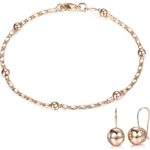 Jewelry Set Bracelet Earrings for Women 585 Rose Gold Girls Marina Stick Beaded Bracelet Girls Round Ball Earrings DGEF03