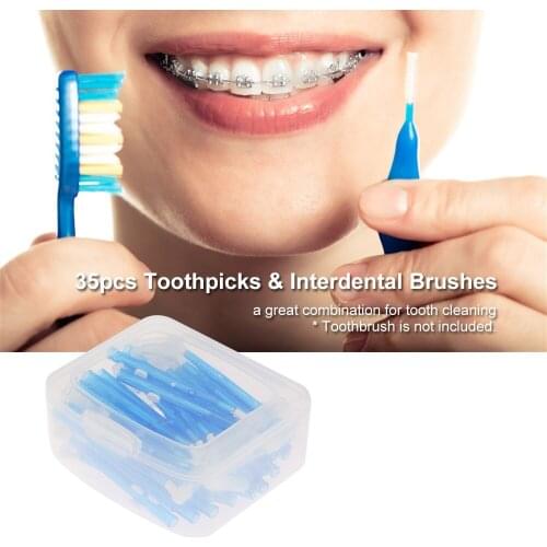 35pcs Toothpicks 3-In-1 Brushes Tooth Flossing Head Oral Hygiene Brush