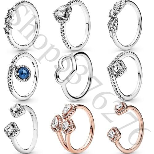 Real 925 Sterling Silver Geometric Wishbone Heart Stars Angle Wings Fashion Ring For Pandora Women Bead Charm Gift DIY Jewelry