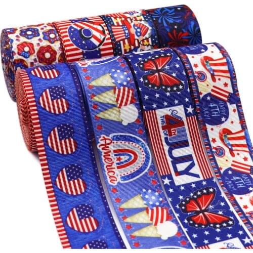 5 Yards 1.5" 38MM 4th Of July Printed Grossgrain Ribbon For Hair Accessories DIY Crafts Handmade Y2021040101