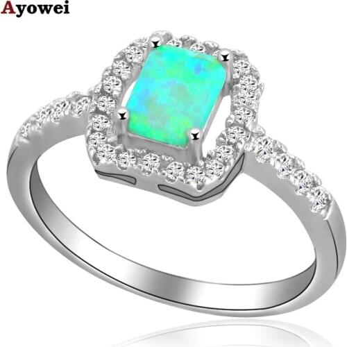 Ayowei New Design Brand Fashion Jewelry Green Fire Opal Silver Stamped Rings USA #6#7#8#9#10 OR888A for Lover Engagement