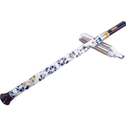 Bakelite Chinese Blue and White Porcelain Flute Bawu Vertical Playing Bawu Flute F/G Key Flauta Bawu Detachable Folk Instrument
