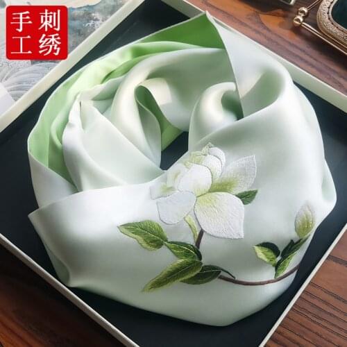 Su embroidered white double-sided silk scarf handmade embroidered silk silk scarf Satin Chinese silk shawl cheongsam