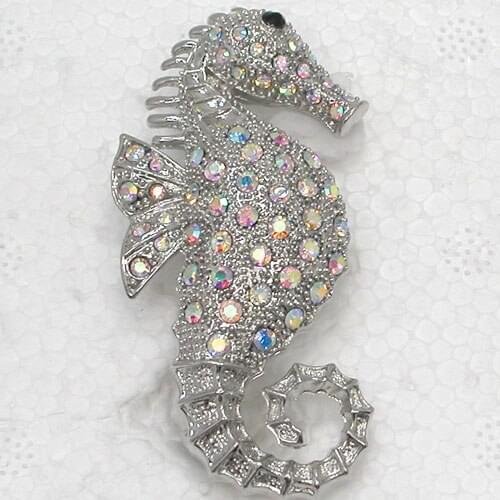Rhinestone Clear AB brooch Seahorse Pin brooches C659 F