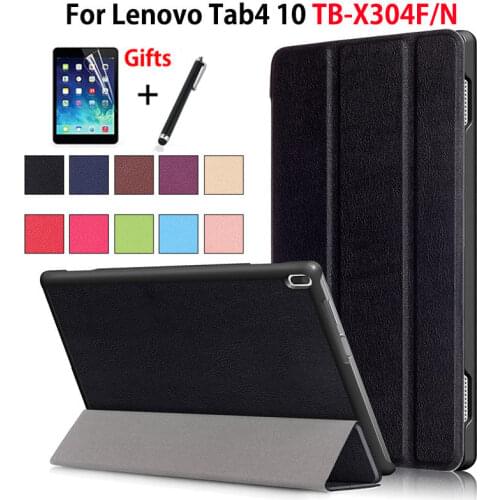 Case For Lenovo TAB4 Tab 4 10 TB-X304L TB-X304F TB-X304N 10.1" Smart Cover Funda Tablet PU Folding Stand Skin Shell +Film+Pen
