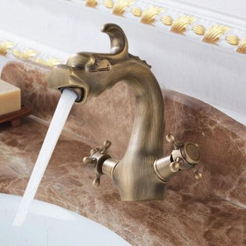 European Style Antique Copper Wash Basin Faucet Retro Single Hole Basin Faucet Art Basin Above Counter Basin Hot and Cold Faucet