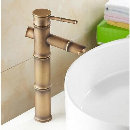 Classic Single Lever Handles Brass Bamboo Style Bathroom Faucet Vessel Sink Basin Mixer Taps anf096