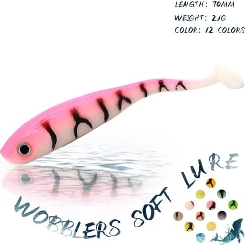 KoKossi 5Pcs/Lot 70MM/2.1G Fishing Soft Lures Silicone Artificial Bait Wobblers Worm Fishing 3D-Nature Eyes Fishing Tackle Tools
