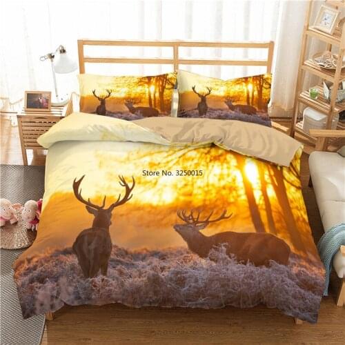 3d Deer Nightfall Pattern Bedclothes Bedding Set with Pillowcase Duvet Cover Animal Printing Bedspreads for Luxury Home Textiles