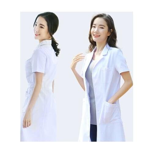 White lab coat doctor suit short-sleeved men and women spring and summer nurse suits student lab coat pharmacy dentist thin work